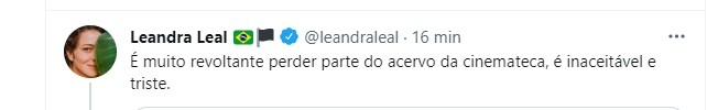Leandra Leal desabafa sobre incndio em cinemateca paulista Foto Reproduo Twitter